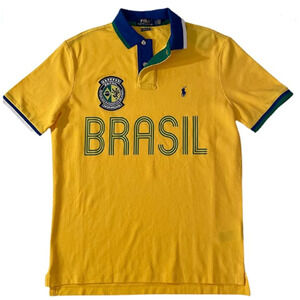 Men's Polo MESH Classic FIT National Team Soccer Polo Size XXL Brasil Yellow